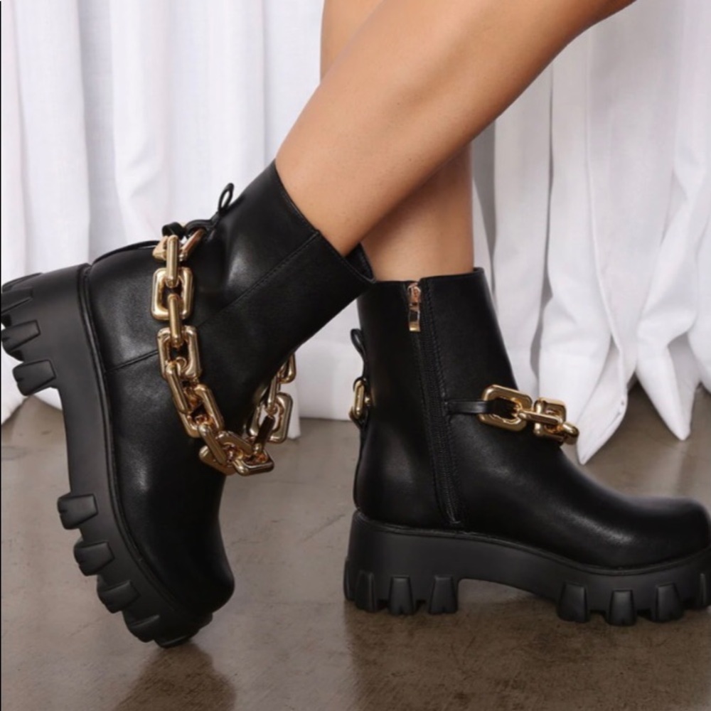 FashionNova Platform  Chain Ankle Booties Sz 11